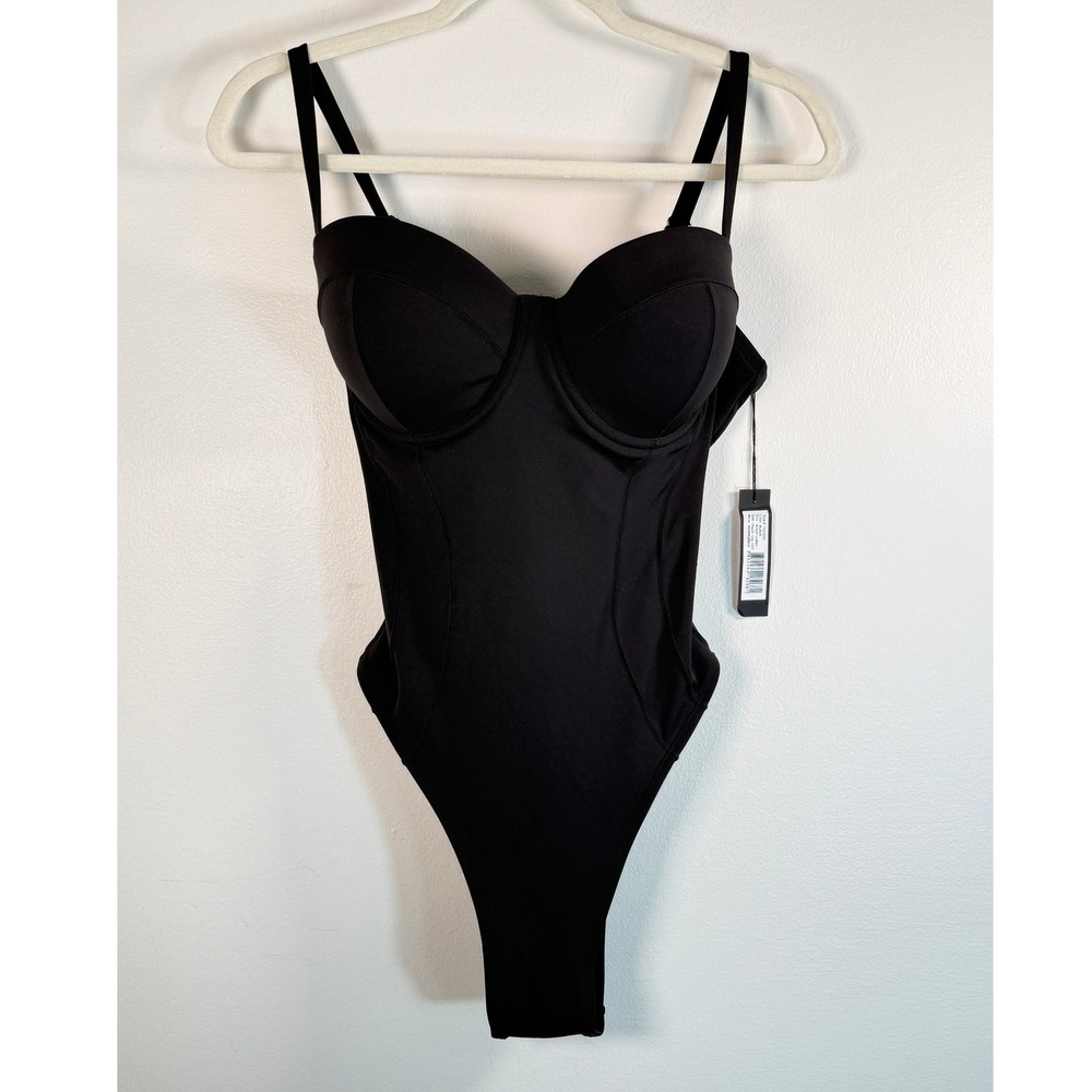 TA3 Bodysuit Womens L HI CUT LUSHY Blk Goth Underwire Lace Up Back TA3180RL NEW
